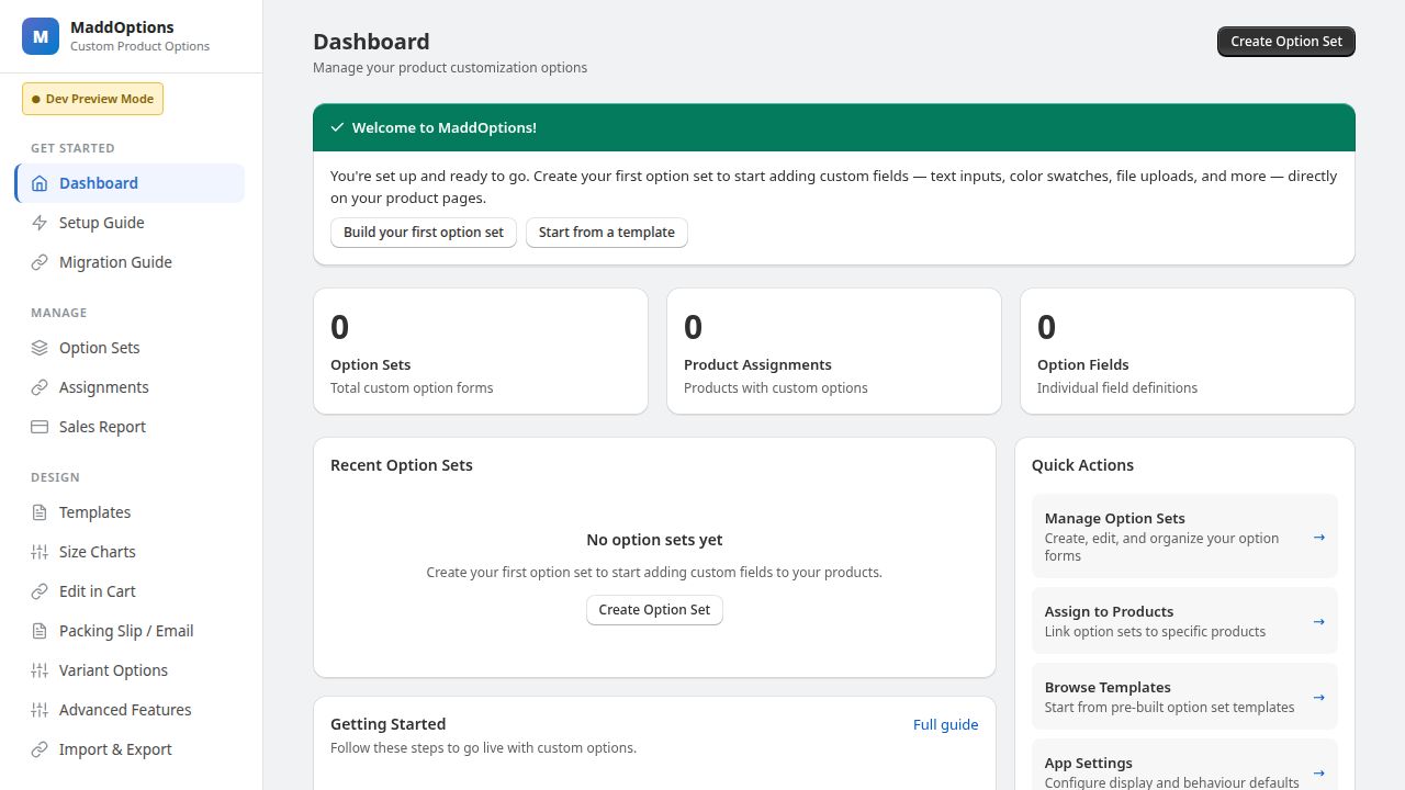 MaddOptions β Dashboard